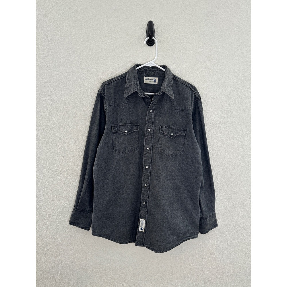 Roebucks Denim Western Shirt Mens Large Black Pearl Snap Vintage Cowboycore